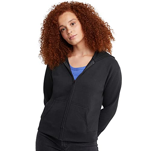 Hanes Women's EcoSmart Full-Zip Hoodie Sweatshirt, Ebony, Large