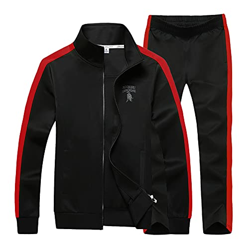 November's Chopin Men's Big & Tall Athletic Sports Tracksuits Causal Full Zip Loose Fit Sweatsuit (Black Red, 5X-Large)