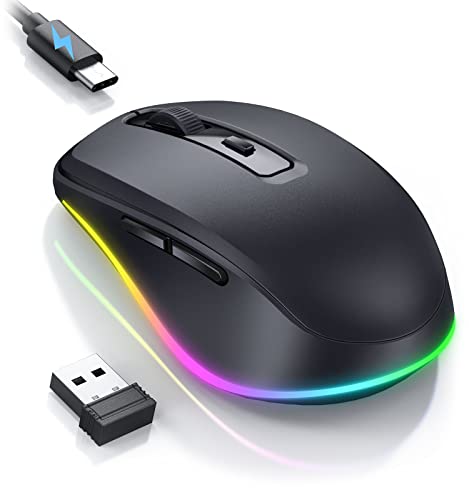 PEIOUS Wireless Mouse, Mouse Jiggler - LED Wireless Mice with Build-in Mouse Jiggler Mover, Rechargeable Moving Mouse for Computer with Undetectable Random Movement Keeps Computer Awake - Black