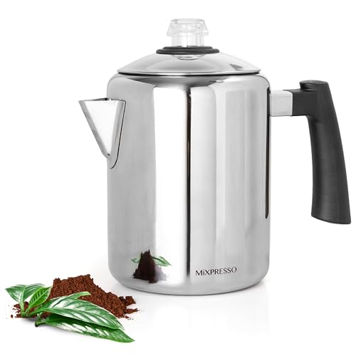 Mixpresso Stainless Steel Coffee Percolator Stovetop, Percolator Coffee Pot, Excellent For Camping Coffee Pot, 5-8 Cup Stove Top Coffee Maker, Stainless Steel Coffee Percolator