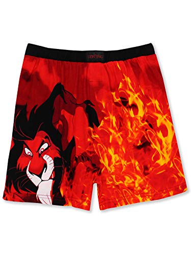 Disney The Lion King Scar Hyenas Mens Briefly Stated Boxer Lounge Shorts (X-Large, Black/Red)