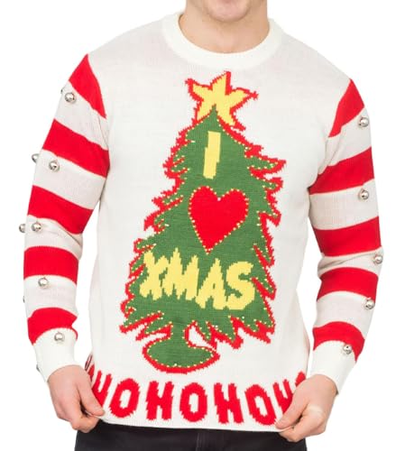 I Love Xmas HOHOHO Light Up (LED) and Bells Ugly Christmas Sweater White