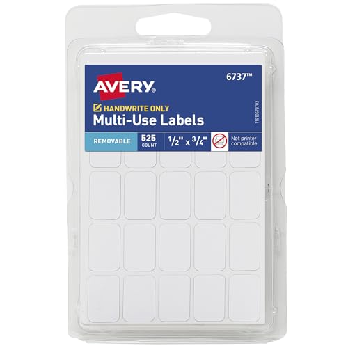 Avery Multi-Use Removable Labels, 1/2' x 3/4', White, Non-Printable, 525 Blank Labels Total (6737)