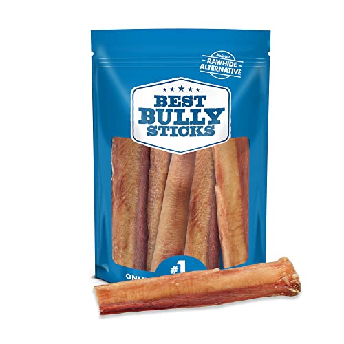 Best Bully Sticks All Natural 6 Inch Thick Bully Sticks for Large Dogs - 100% Free-Range Grass-Fed Beef - Single-Ingredient Grain & Rawhide Free Dog Chews - 5 Pack