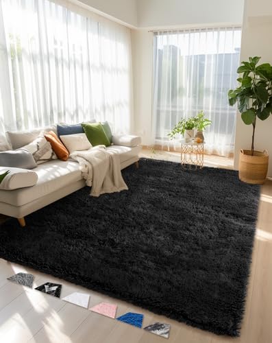 Ophanie Rugs for Living Room 6x9 Black, LargeFluffy Shag Fuzzy Plush Soft Living Room Area Rugs, Floor Shaggy Carpets for Bedroom, Carpet for Kids Boys Girls Dorm Nursery Home Decor Aesthetic