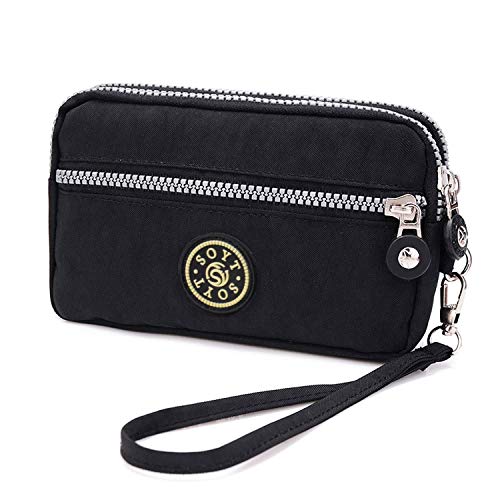 WITERY Women Zip Clutch Pouch Purse - Nylon Waterproof Purse Wristlet Wallets with Detachable Wrist Strap, Small Travel Purse Passport Holder for Phone/Earbuds/Credit Cards/Keys/Cash