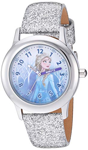 Disney Frozen Kids' Stainless Steel Time Teacher Analog Quartz Strap Watch, Elsa/Silver