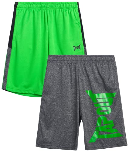 TAPOUT Boys' Athletic Shorts - Active Performance Wrestling Gym Shorts (2 Pack), Size 14/16, Charcoal/Green