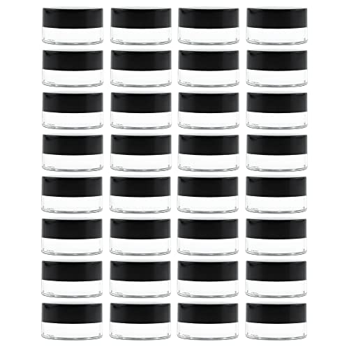 7-Milliliter Glass Lip Balm Jars (24-Pack).25-Ounce Thick-Walled Containers (7ml Clear with Black Metal Lids)