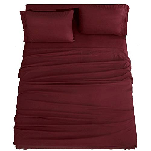 SONORO KATE Bed Sheet Set Super Soft Microfiber 1800 Thread Count Luxury Egyptian Sheets 16-Inch Deep Pocket，Wrinkle and Hypoallergenic-4 Piece (Burgundy, Queen)