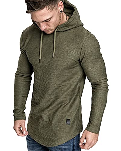 Lexiart Mens Fashion Athletic Hoodies Sport Sweatshirt Solid Color Fleece Pullover Green 2XL