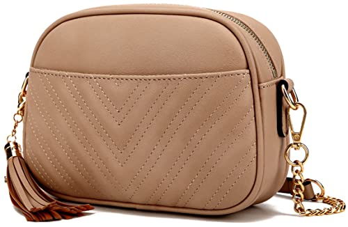 lola mae Quilted Crossbody Bag, Trendy Design Shoulder Purse (Taupe)
