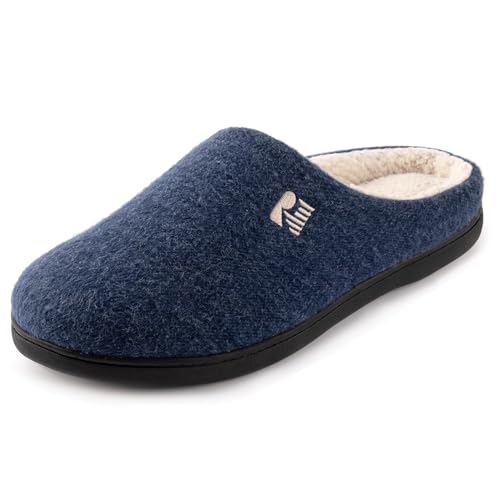 RockDove Men's Sherpa Lined Memory Foam Clog Slipper, Size 11-12 US Men, Navy Blue