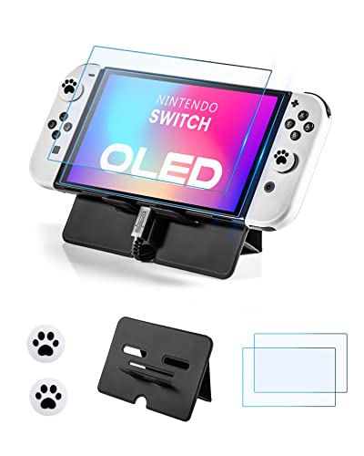 Playstand for Nintendo Switch, Portable and Foldable Magnetic Stand for Nintendo Switch/Steam Deck/Phone, 3 in 1 Accessories Kit with Stand, 2pcs Switch OLED Screen Protectors & 2pcs Wheel Grip Caps