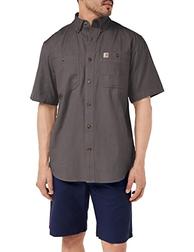 Carhartt mens Rugged Flex Rigby Short Sleeve Work Utility Button Down Shirt, Gravel, Large US