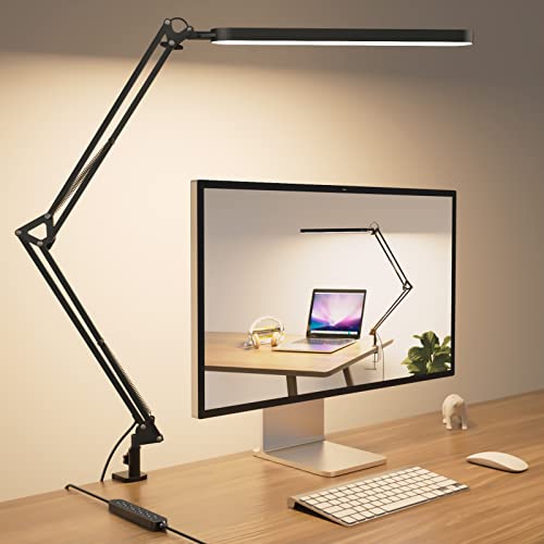 SKYLEO Desk Lamp for Home Office - 33' LED Desk Light - Touch Control - 5 Color Modes X 11 Brightness Levels - 1300ML(112 Pcs Lamp Beads) - Timmer & Memory Function - 12W Metal Clamp Lamp - Black
