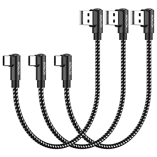 HOTNOW Short USB C Cable Right Angle 1ft, [3Pack 1ft] Portable USB-C Charger Nylon Braided Fast Charging Cord for Samsung Galaxy S10 S9 S8 Plus Note 9 8,Power Bank and Other Type c Devices