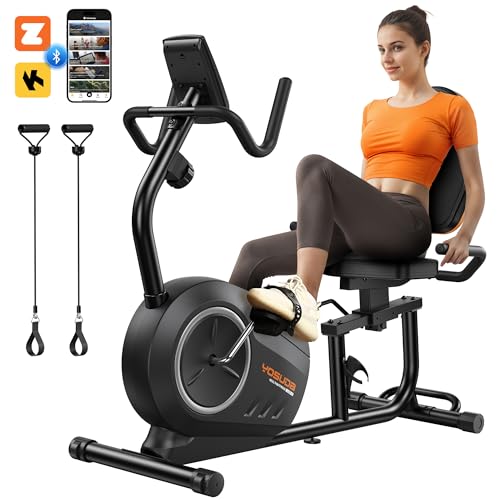 YOSUDA PRO Recumbent Exercise Bike for Home Use with Resistance Bands-Recumbent Bike with Smart Workout APP, Comfortable Seat, Pulse Sensor & 16-level Resistance