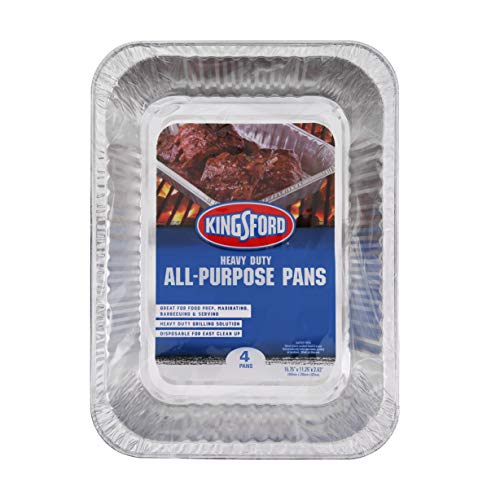 KINGSFORD Heavy Duty Aluminum Foil Pans, 4 Pack - For Cooking, Baking, Grilling