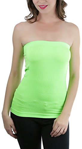ToBeInStyle Women's Seamless Bandeau Tube Top Ribbed Without Pad - Neon Lime - One Size