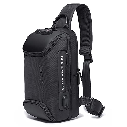 iubest Sling Bag for Men, Casual Daypacks Shoulder Bag Anti Theft Crossbody Backpack with USB Charging Port, Water Proof Casual Sling Backpack with TSA Lock (Black)