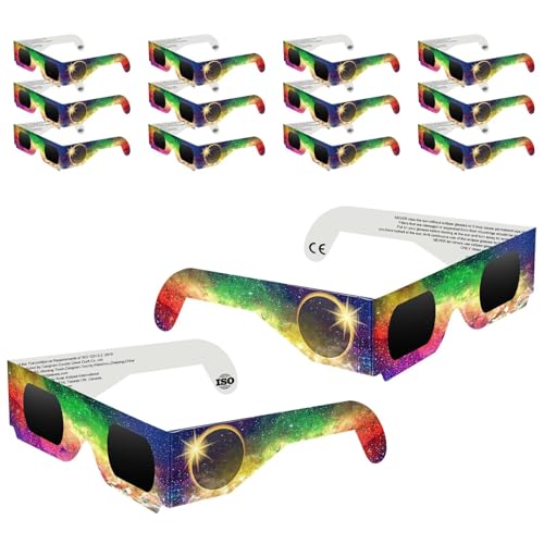 TOSWAKE 12 Pack Solar Eclipse Glasses 2024, CE & ISO 12312-2 Certified Recognized Paper Eclipse Glasses, Eye Protection Approved for Direct Sun Viewing, Sun Safe Shades for 2024 Total Solar Eclipse