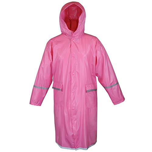 Maypes Kids Raincoat with Reflector - Unisex Vinyl Rain Jacket with Snap Closure - Rain Coats for Kids Boys and Girls of All Ages - Water Proof Raincoat with Reflective Bands for Safety Pink