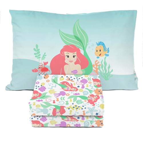 Disney The Little Mermaid Twin Sheet Set - 3 Piece Kids Bedding Set Includes Pillow Cover - Super Soft Ariel Microfiber Sheets