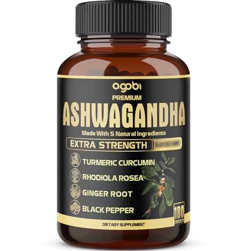 5in1 Premium Ashwagandha Capsules - High Extracted - Added Turmeric, Rhodiola Rosea, Ginger, Black Pepper - Strength, Spirit & Immune Support - 180 Caps for 6 Months