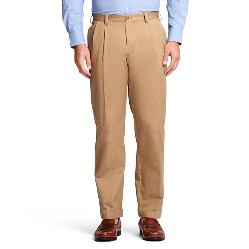 IZOD Men's American Chino (Inert Flat-Front or Pleated) Classic-Fit Pants, English Khaki, 38W x 32L