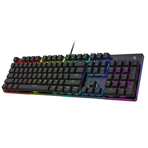 Black Shark RGB Mechanical Gaming Keyboard LED Backlit Wired Keyboard with Blue Switches, Fully Programmable, Anti-Ghosting 104 Keys for Desktop PC, Sixgill K2