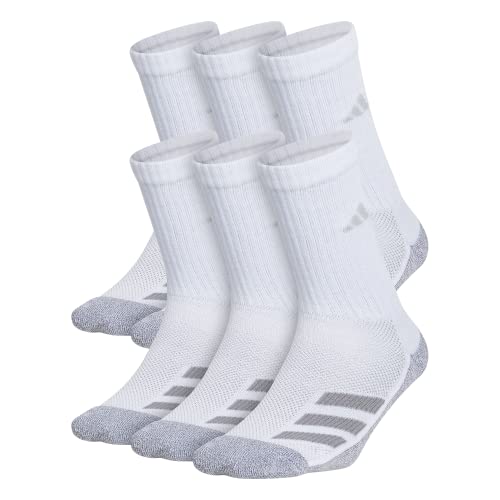adidas Kids-Boy's/Girl's Cushioned Angle Stripe Crew Socks (6-Pair), White/Grey/Light Onix Grey, Medium