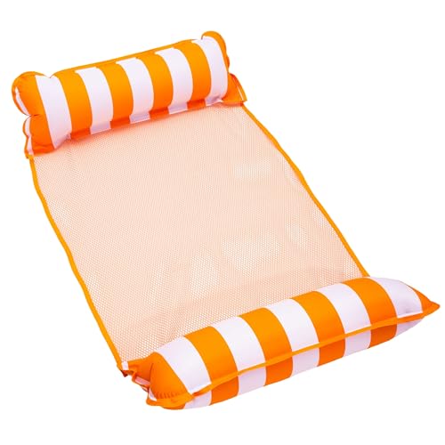 Aqua Original 4-in-1 Monterey Hammock Pool Float & Water Hammock – Multi-Purpose, Inflatable Pool Floats for Adults – Patented Thick, Non-Stick PVC Material – Orange/White Stripe