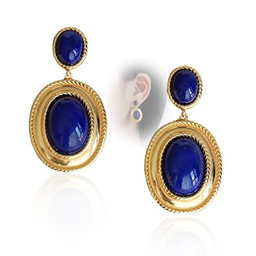 Dikixe Western Lapis Lazuli Drop Dangle Earrings, Gold Plated Navy Blue Gemstone Leo December Birthstone Earrings, Vintage Elegant Accessories Gifts for Women Girls
