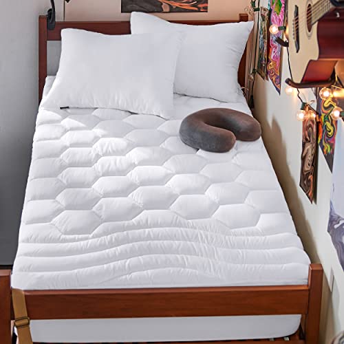 Bedsure Twin XL Mattress Pad - Soft Mattress Topper for College Dorm Room Essentials, Extra Long Twin Quilted Fitted Mattress Protector Cover with Deep Pocket Fits 8'-21' Mattress, White, 39x80 Inches