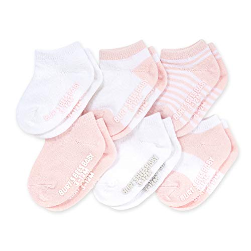 Burts Bees Baby Infant Socks 6-Pack Set Ankle or Crew Height Made with Soft Organic Cotton, Non-Slip Grips, for Newborn 0-3 Month Babies Up to Toddlers Age 5