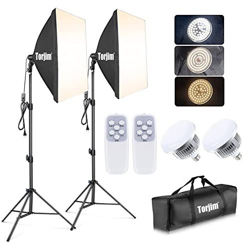 Torjim Softbox Photography Lighting Kit, Professional Photo Studio Lighting with 2x27x27in Soft Box | 2X 85W 3000-7500K E26 LED Bulb,Continuous Lighting Kit for Video Recording (ST-10877)