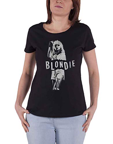 Blondie T Shirt Mic Stand Debbie Harry Logo Official Womens Junior Fit Black Size L