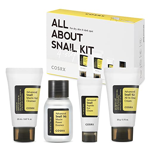 COSRX All About Snail Korean Skincare | TSA Approved Travel Size, Gift Set with Face Gel Cleanser, Essence, Cream & Eye-cream, Repairing, Recovering, Rejuvenating Kit with Snail Mucin, Korean Skincare