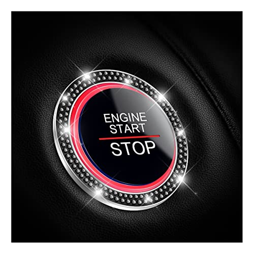 Car Bling Crystal Rhinestone Engine Start Ring Decals, 2 Pack Car Push Start Button Cover/Sticker, Key Ignition Knob Bling Ring, Sparkling Car Interior Accessories for Women (Black1)