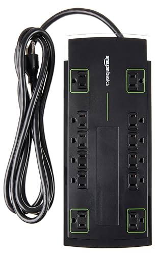 Amazon Basics Rectangle 12-Outlet Power Strip Surge Protector, 4,320 Joule, 8-Foot Cord, Black