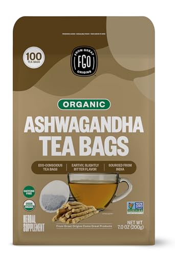 FGO Organic Ashwagandha Tea, Eco-Conscious Tea Bags, 100 Count, Packaging May Vary (Pack of 1)