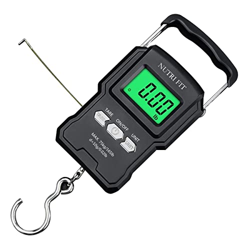 NUTRI FIT Luggage Weight Scale Fish Weighing Scales Digital Handheld Suitcase Weigher with Hook, 165lb/75kg with Measuring Tape for Travel, Fishing, Gifts