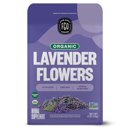 FGO Organic Dried Lavender Flowers, From France, 4oz, Packaging May Vary (Pack of 1)