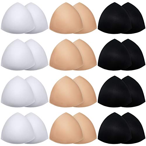 Geyoga 12 Pairs Women Triangle Bra Insert Removable Bra Inserts for Sports Bra Pads Inserts for Women Girls Cup Bra Replacement Pad Summer (White, Nude Color, Black)