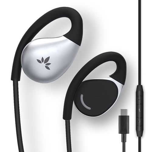 Avantree Resolve-C - USB C Wired Open-Ear Earbuds & Microphone (for Medium-Large Ear) with in-Line Controls & Over-Ear Hooks, Headphones Compatible with Samsung, iPhone 15 and Other Type C Smartphone