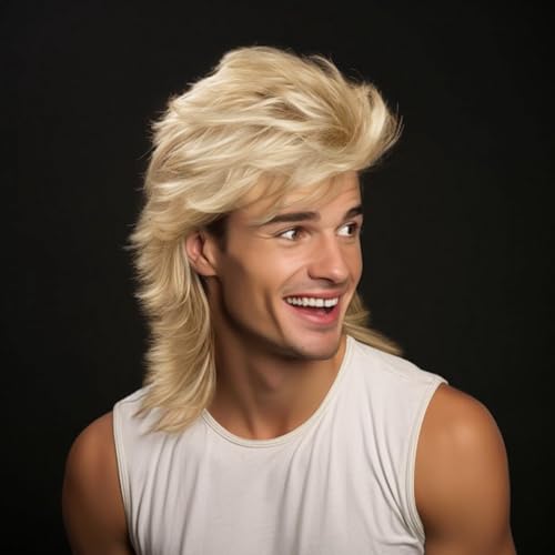 Mullet Wigs for Men 80s Costumes Fancy Party Adult Funny Wigs for Men（Blonde）