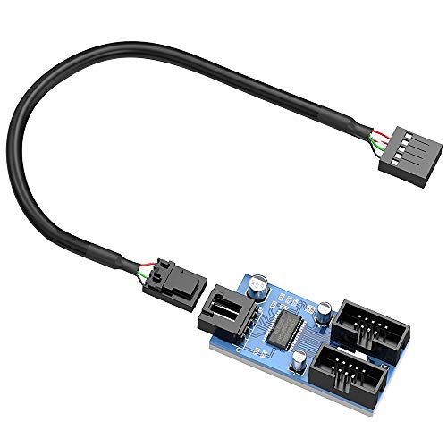 Rocketek Motherboard USB 2.0 9pin Header 1 to 2 Extension Hub Splitter Adapter - Converter MB USB 2.0 Female to 2 Female - 30CM Cable USB 9-pin Internal Cable 9 pin Connector Adapter Port Multiplier …