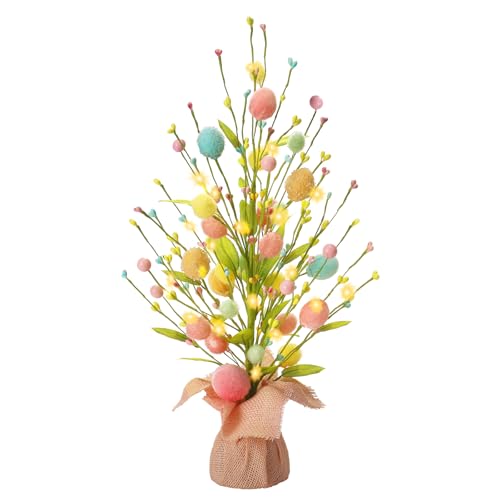 RoseCraft Easter Decorations, Artificial 18 Inch Pre-Lit Easter Egg Tree Tabletop Decor with Delicate Ornaments, for Home Party Wedding Holiday Spring Summer Decoration - Gifts, Pink/Blue/Yellow.