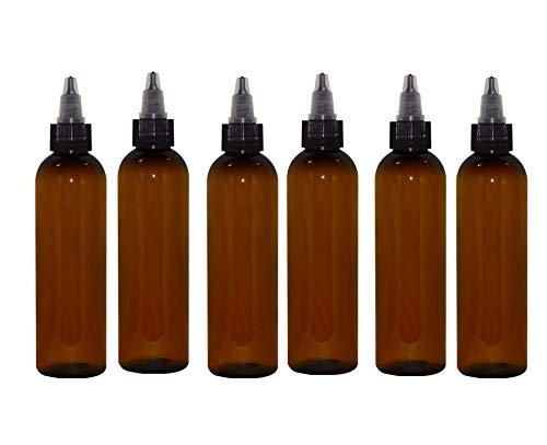 WM (Bulk Pack of 6) 4 oz Amber Cosmo Refillable, Reusable Empty Plastic Bottles with Twist Open Yorker Cap – Oils, Aromatherapy, Juice, Moisturizer, Shampoo, Soaps, Paint, Arts & Crafts